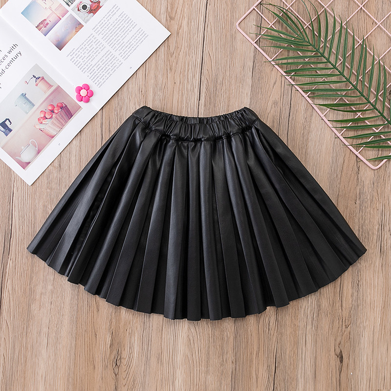 Gyerek lányok fekete bőr szoknyák 2022 Újdonságok Gyermekek Lezser téli rakott szoknyák Tizenéves lányok rövid szoknyái 4-15 éves korig