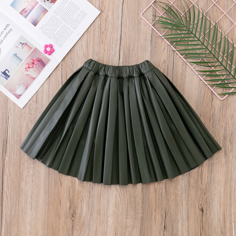 Gyerek lányok fekete bőr szoknyák 2022 Újdonságok Gyermekek Lezser téli rakott szoknyák Tizenéves lányok rövid szoknyái 4-15 éves korig