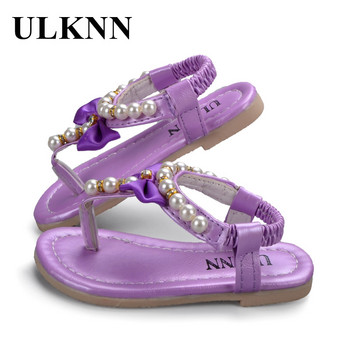 ULKNN Сандали за момичета Детски летни сладки нежни обувки с капачка на пръстите на цветя, покриващи обувки Детски меко дъно, неплъзгащи се детски сандали с мъниста PU