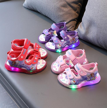 Детски сандали Момиче Сандал принцеса Frozen Elsa Летни дишащи светещи детски спортни сандали за момичета Обувки