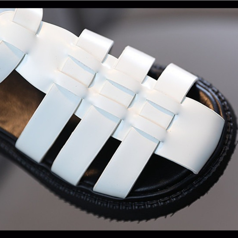 Mergaičių sandalai Vasariniai juodi balti gladiatorių stiliaus madingi glaustai vaikiški slankiojantys patogūs 26–36 pėdų pirštai vaikams plokščiapadžiai batai