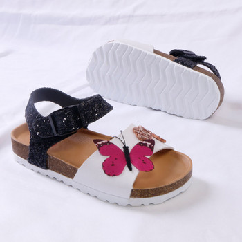 Επώνυμα επώνυμα παιδικά παπούτσια Σανδάλια για μικρά κορίτσια 2020 Καλοκαίρι Νέα μόδα PU Δερμάτινα σανδάλια Κορκ Καλοκαιρινό παιδικά παπούτσια Glitter