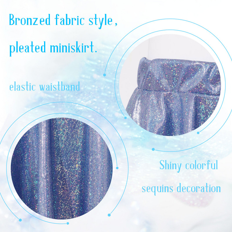 Madingi blizgūs blizgučiai mergaičių, platėjantys, klostuoti A formos mini čiuožėjas Skort vaikams, elastinga juosta, paspirtukas, mini sijonas šokių drabužiai
