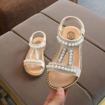 Летни бебешки сандали за момичета Прохождащи бебета Детски приплъзващи се перлени кристални единични принцесови римски обувки за деца Момиче