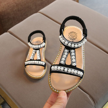 Летни бебешки сандали за момичета Прохождащи бебета Детски приплъзващи се перлени кристални единични принцесови римски обувки за деца Момиче