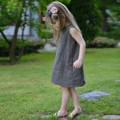 Pamut és lenvászon lányruha 2022 nyáron, új, alkalmi ujjatlan, tömör kisgyermekruha zsebekkel TZ22