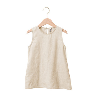 Pamut és lenvászon lányruha 2022 nyáron, új, alkalmi ujjatlan, tömör kisgyermekruha zsebekkel TZ22