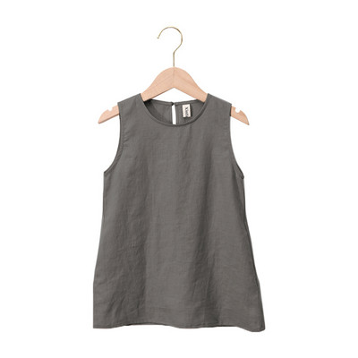 Pamut és lenvászon lányruha 2022 nyáron, új, alkalmi ujjatlan, tömör kisgyermekruha zsebekkel TZ22