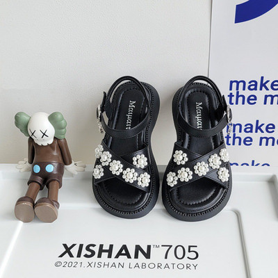 Vaikiški basutės, 2022 m. vasara, naujos mergaičių korėjietiško stiliaus vaikiškos mados, universalūs perlai Mieli princesės kabliukai ir kilpeliai, juodi, skirti demonstravimui