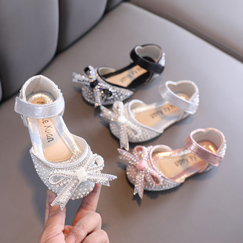Горещи летни сандали за момичета Перлени пайети Парти обувки на принцеса Меки плоски сандали за танци Модни детски единични обувки Детски сандали