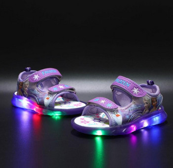 Летни нови анимационни сандали Frozen Elsa Сандали за момичета LED мигащи сандали Детски детски обувки Летни плажни сандали за момичета