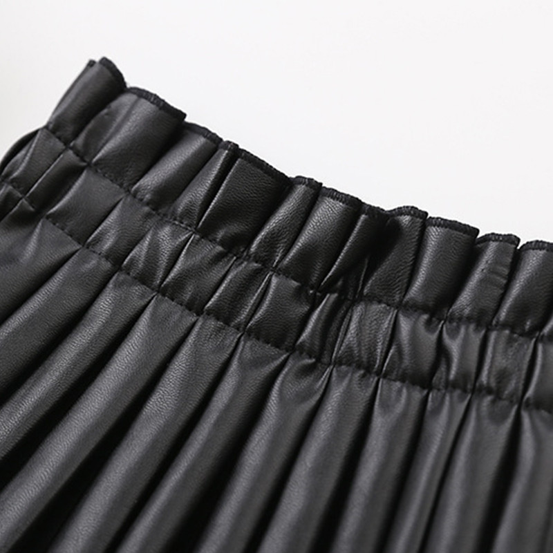 Tüdrukute seelikud Suvised vabaaja ühevärvilised PU-nahast seelikud Uus mood Lasteriided Sügislapsed plisseeritud seelikud