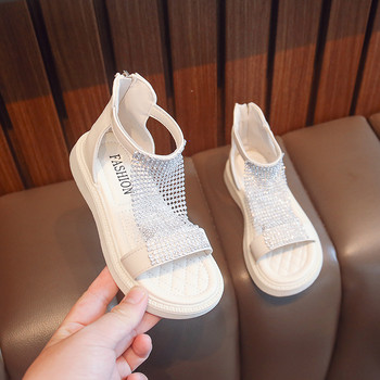 Детски сандали с кристали Момиче Лято Ново 2022 г. Универсални кухи отворени пръсти Детски модни бални обувки на принцеса за парти сватба