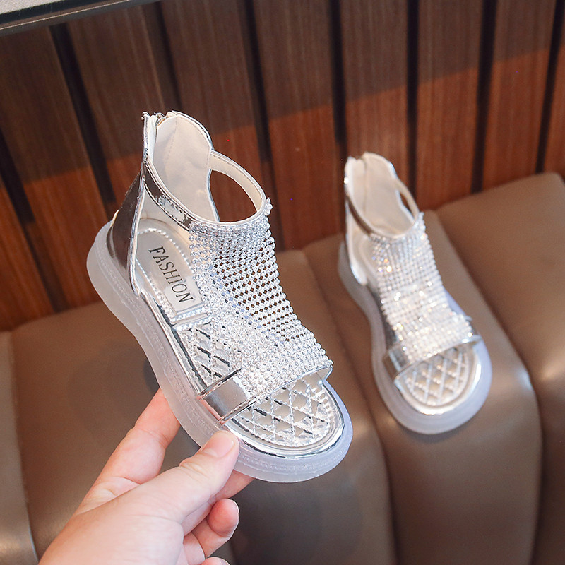 Dječje sandale sa vještačkim dijamantima za djevojčice Ljeto Novo 2022. Univerzalne šuplje otvorene prste Dječje modne balske cipele princeze za party vjenčanje