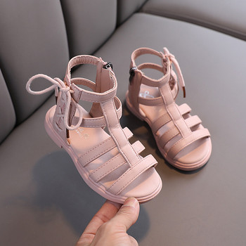 Римски сандали за момичета Бебешка принцеса Плажни обувки с високи пръсти Меко дъно Обувки за малка принцеса Летни нови детски високи обувки