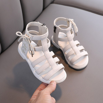 Римски сандали за момичета Бебешка принцеса Плажни обувки с високи пръсти Меко дъно Обувки за малка принцеса Летни нови детски високи обувки
