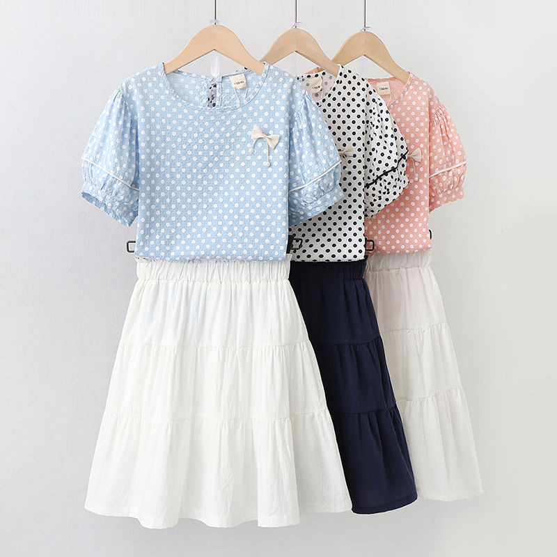 Vaikiški mergaičių vasariniai sijonai, 2022 m. Nauji, vaikiški princesių medvilniniai sijonai, balti tamsiai mėlyni paauglių mergaičių mieli kieti sijonai