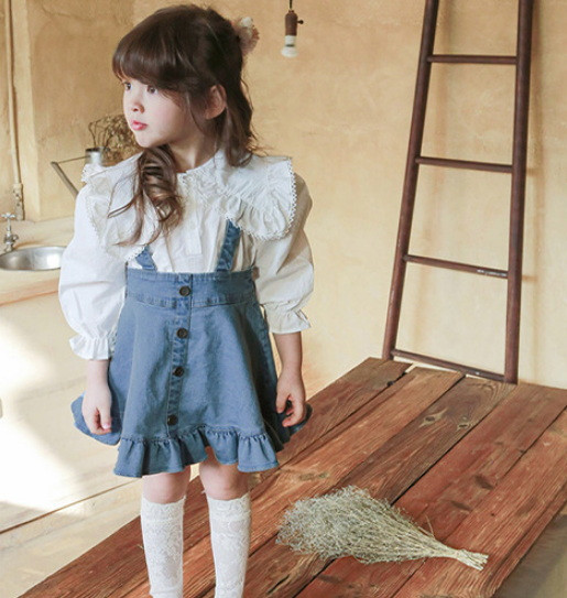 2022. Nova ljetna tinejdžerska suknja za djevojčice u korejskom stilu Tamno svijetloplava traper kombinezonska suknja A kroja Dječja odjeća 0-8 godina E807