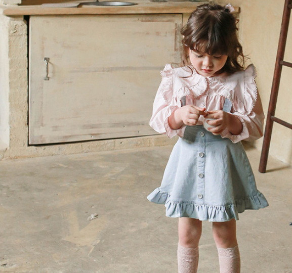 2022. Nova ljetna tinejdžerska suknja za djevojčice u korejskom stilu Tamno svijetloplava traper kombinezonska suknja A kroja Dječja odjeća 0-8 godina E807