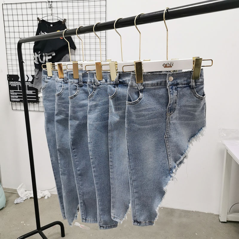 Madingas sijonas mergaitei, džinsinis sijonas, medvilninis mažylis paauglys, asimetriškas džinsinis sijonas laisvalaikio karšto dizaino vasaros drabužiai kūdikiams 2–12 m.