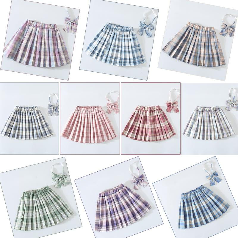 Mergaičių klostuotas sijonas Harajuku Preppy Style Plaid Sijonai Mini mielos japoniškos mokyklinės uniformos Kawaii sijonai vaikams mergaitėms Nemokamas lankelis