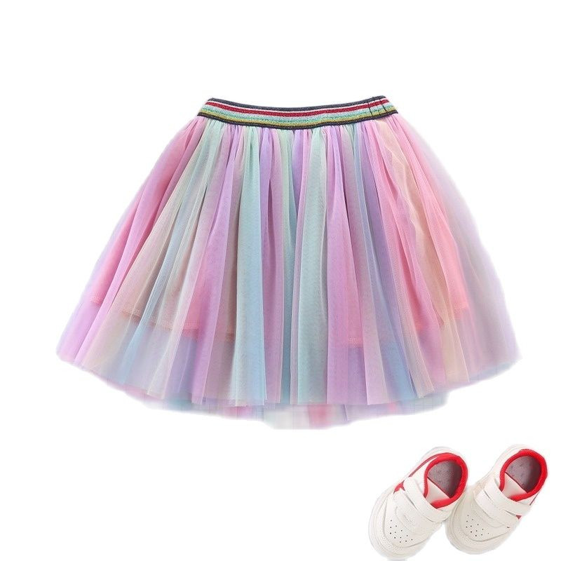 Nauji vaikiški vaivorykštiniai sijonai mokyklinei mergaitei tinklelis Tutu gimtadienio princesės vakarėlio šou šokių sijonas marlė rutulinė suknelė iki juosmens Faldas