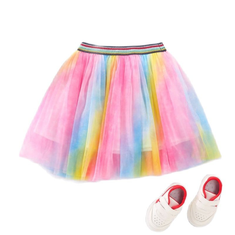 Nauji vaikiški vaivorykštiniai sijonai mokyklinei mergaitei tinklelis Tutu gimtadienio princesės vakarėlio šou šokių sijonas marlė rutulinė suknelė iki juosmens Faldas