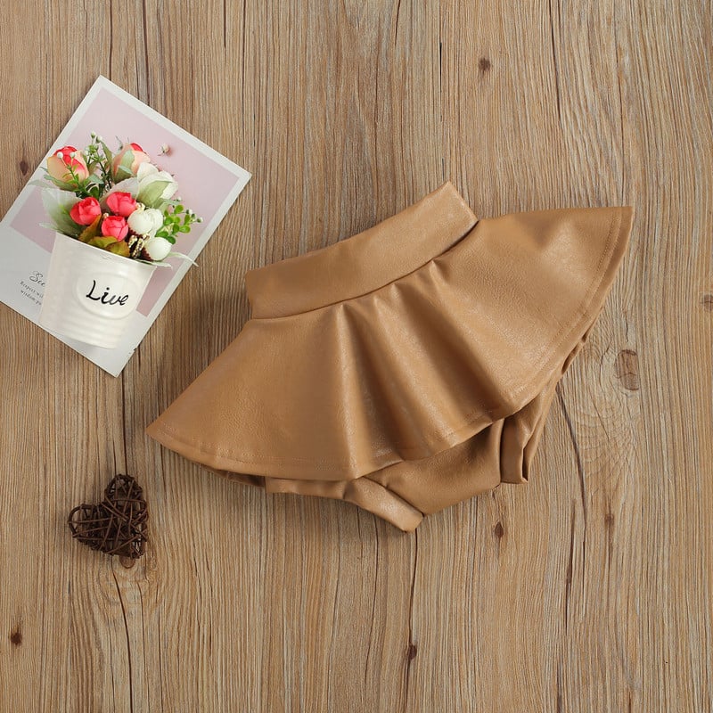 FOCUSNORM 0-4Y mados vaikams mergaičių šortai sijonai apranga 3 spalvų kieto PU odos raukiniai aukšto juosmens mini sijonai