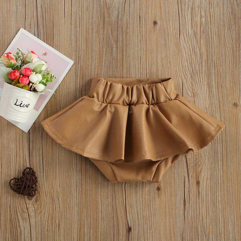 FOCUSNORM 0-4Y mados vaikams mergaičių šortai sijonai apranga 3 spalvų kieto PU odos raukiniai aukšto juosmens mini sijonai