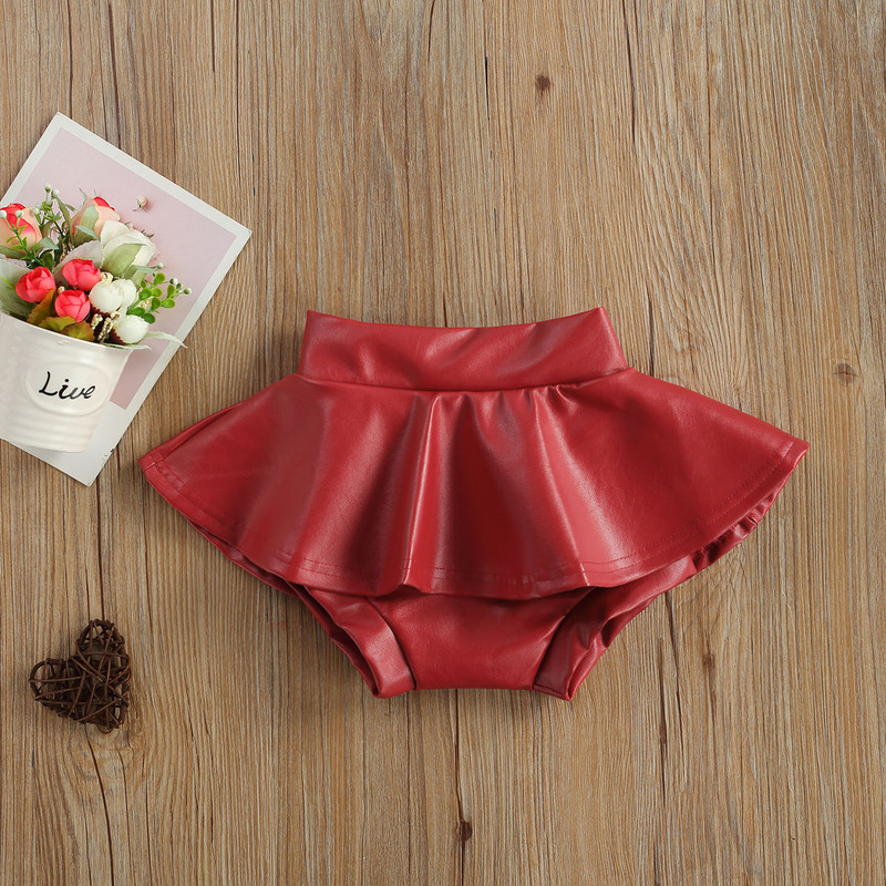 FOCUSNORM 0-4Y mados vaikams mergaičių šortai sijonai apranga 3 spalvų kieto PU odos raukiniai aukšto juosmens mini sijonai