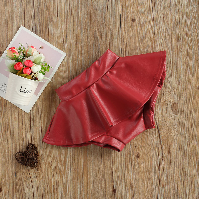 FOCUSNORM 0-4Y mados vaikams mergaičių šortai sijonai apranga 3 spalvų kieto PU odos raukiniai aukšto juosmens mini sijonai