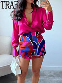 TRAF Print Bermudų šortai Moteriški vasariniai šortai aukštu juosmeniu Moteriški madingi gatvės drabužiai trumpos kelnės Moteriški paplūdimio laisvalaikio šortai Moteriški