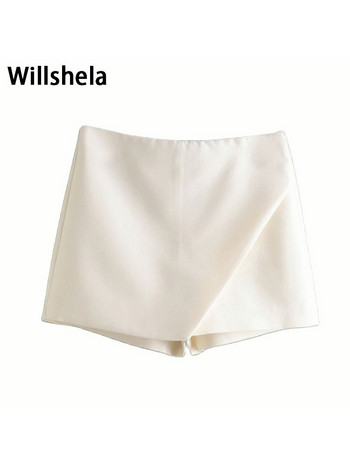 Willshela Γυναικεία μόδα ασύμμετρα σορτς φούστες Ψηλόμεσες τσέπες στο πλάι Φερμουάρ στο πλάι Vintage Γυναικείο Skort Μασίφ