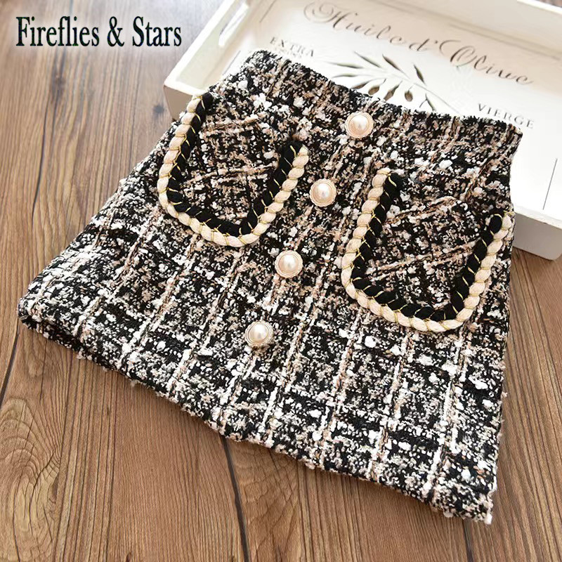 Őszi téli lányok szoknya baba szoknya gyerekeknek divatos szoknya gyerekeknek alsó divat csekk Gunny Pearl zseb bársony meleg 4-12 éves korig