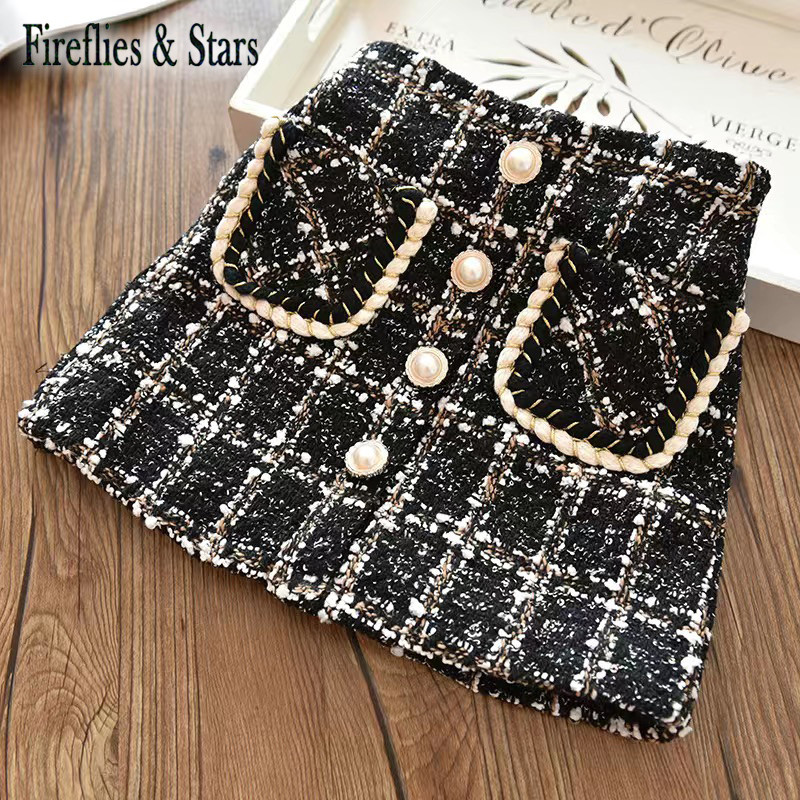 Őszi téli lányok szoknya baba szoknya gyerekeknek divatos szoknya gyerekeknek alsó divat csekk Gunny Pearl zseb bársony meleg 4-12 éves korig