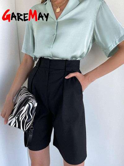 Vasaros moteriški šortai, 2022 m. Laisvi, laisvi plačiomis kojomis ilgi šortai, kišenės biure, tvirti, iki kelių, dideli šortai moterims