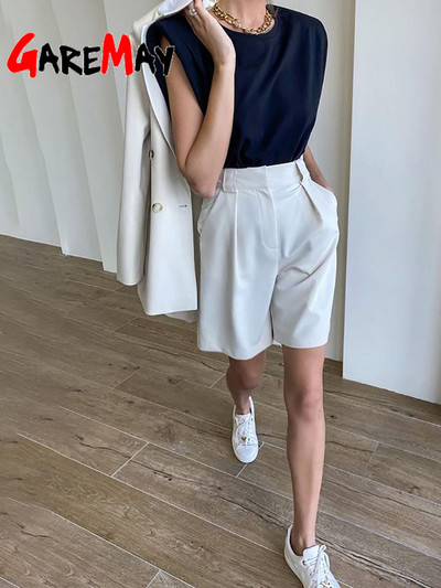 Vasaros moteriški šortai, 2022 m. Laisvi, laisvi plačiomis kojomis ilgi šortai, kišenės biure, tvirti, iki kelių, dideli šortai moterims