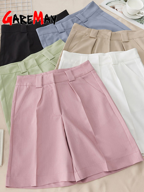 Vasaros moteriški šortai, 2022 m. Laisvi, laisvi plačiomis kojomis ilgi šortai, kišenės biure, tvirti, iki kelių, dideli šortai moterims