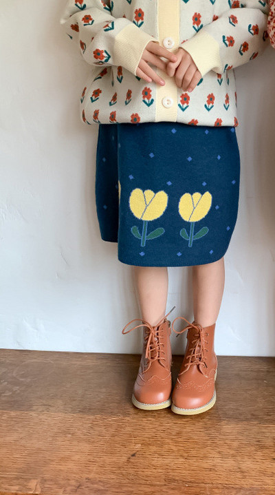 Pavasario ruduo, 2022 m., mieli vaikiški gėlėti minkšti patogūs mezgimo sijonai mergaitėms, šiltas laisvalaikio sijonas 2-7Y