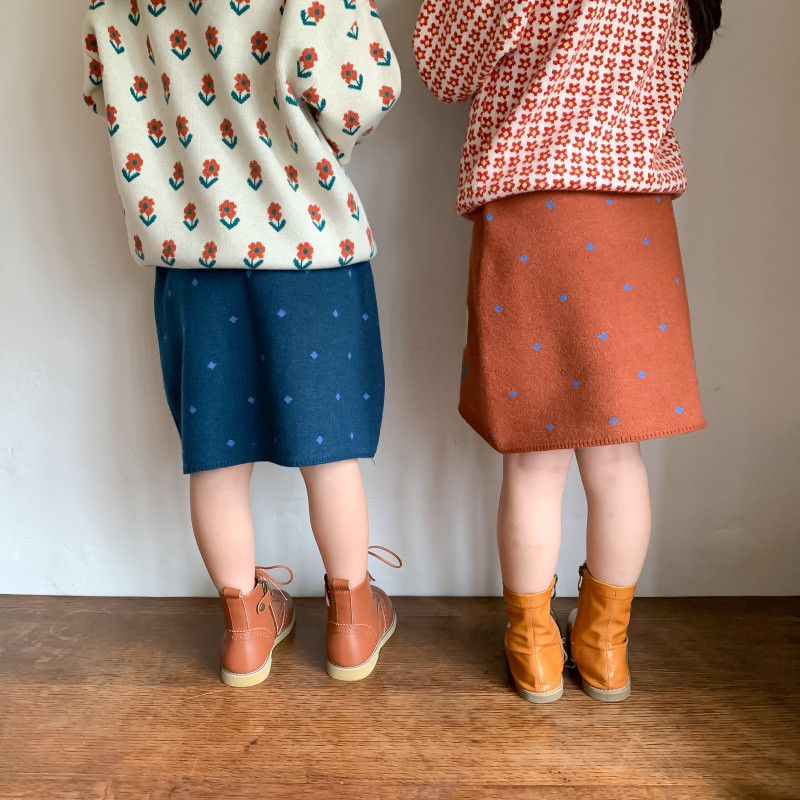 Pavasario ruduo, 2022 m., mieli vaikiški gėlėti minkšti patogūs mezgimo sijonai mergaitėms, šiltas laisvalaikio sijonas 2-7Y