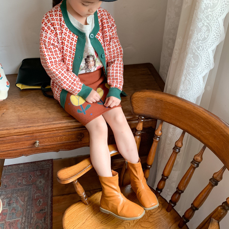 Pavasario ruduo, 2022 m., mieli vaikiški gėlėti minkšti patogūs mezgimo sijonai mergaitėms, šiltas laisvalaikio sijonas 2-7Y