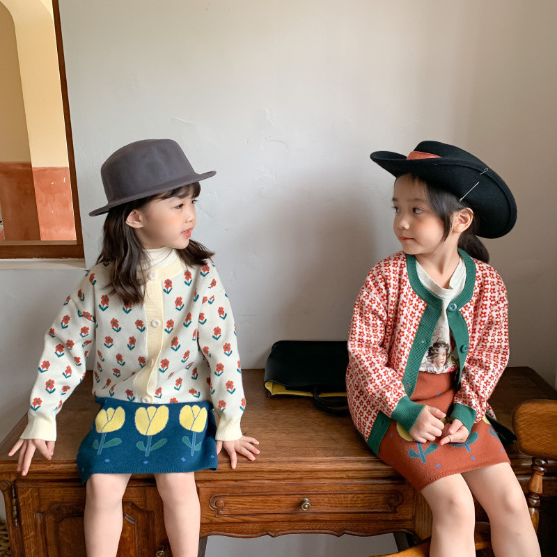 Pavasario ruduo, 2022 m., mieli vaikiški gėlėti minkšti patogūs mezgimo sijonai mergaitėms, šiltas laisvalaikio sijonas 2-7Y