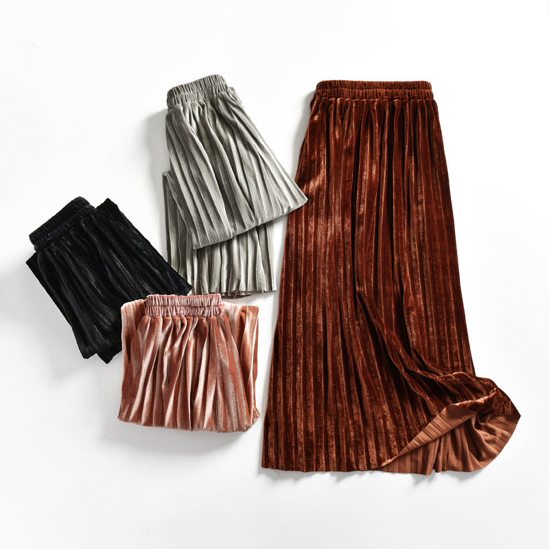 aksominis ilgas sijonas 2-10 metu mergaitems paprasti klostuoti vaikiski sijonai 2021 nauji pavasario ruduo ziema drabuziai vaikams