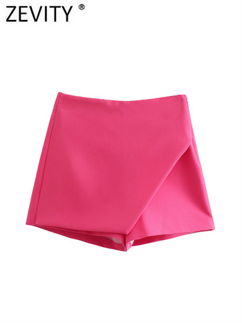 ZEVITY New Women Fashion Candy Χρώμα ασύμμετρο σορτς Φούστες Lady Zipper Fly Τσέπες Hot σορτς Chic Pantalone Cortos P532