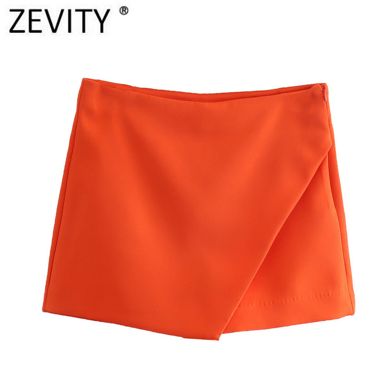 ZEVITY Új Női Divat Cukorka Szín Aszimmetrikus Rövidnadrág Szoknyák Női Cipzáras Légyzsebek Hot Shorts Elegáns Pantalone Cortos P532