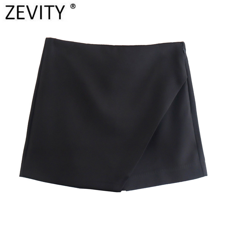 ZEVITY Új Női Divat Cukorka Szín Aszimmetrikus Rövidnadrág Szoknyák Női Cipzáras Légyzsebek Hot Shorts Elegáns Pantalone Cortos P532