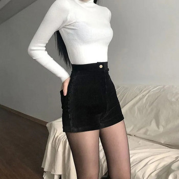 Γυναικείο μαύρο γκοθ παντελόνι Σορτς ψηλόμεσο Ανοιξιάτικο φθινόπωρο στενό σέξι Stretch Γυναικείο κοτλέ παντελόνι casual Y2K