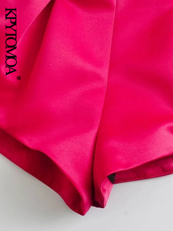 KPYTOMOA Γυναικεία κομψή μόδα μπροστά πλισέ βερμούδα σορτς Vintage ψηλόμεσο πίσω φερμουάρ Γυναικείο κοντό παντελόνι Mujer