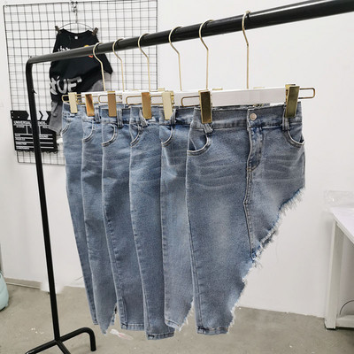 tavaszi nyár lányok farmer szoknya baba csípő szoknya gyerekek divatszoknya gyermek alsó utcai ruha szabálytalan oldalvágás 4-11 éves korig