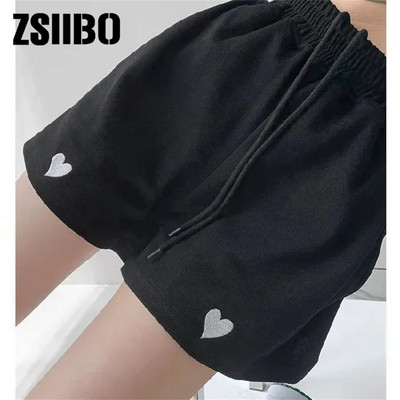 Armastustikandiga spordipüksid naiste 2021. aasta suve uued vabad laia säärega kõrge vöökohaga õhukesed kolmveerand tudengipüksid